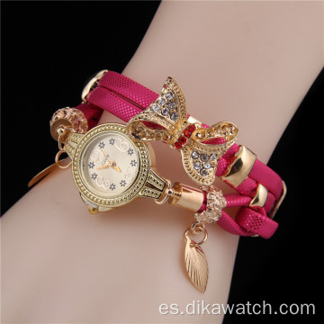 Charm Fashion Ladies Dress Relojes Small Dial PU Leather Trenzado Cinturón con mariposa Reloj de cuarzo para mujer Reloj Relojes de pulsera
